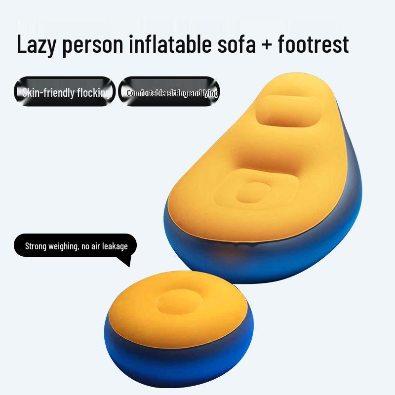 Thickened Inflatable Foldable Flocking Sofa Lounge Chair with Footrest