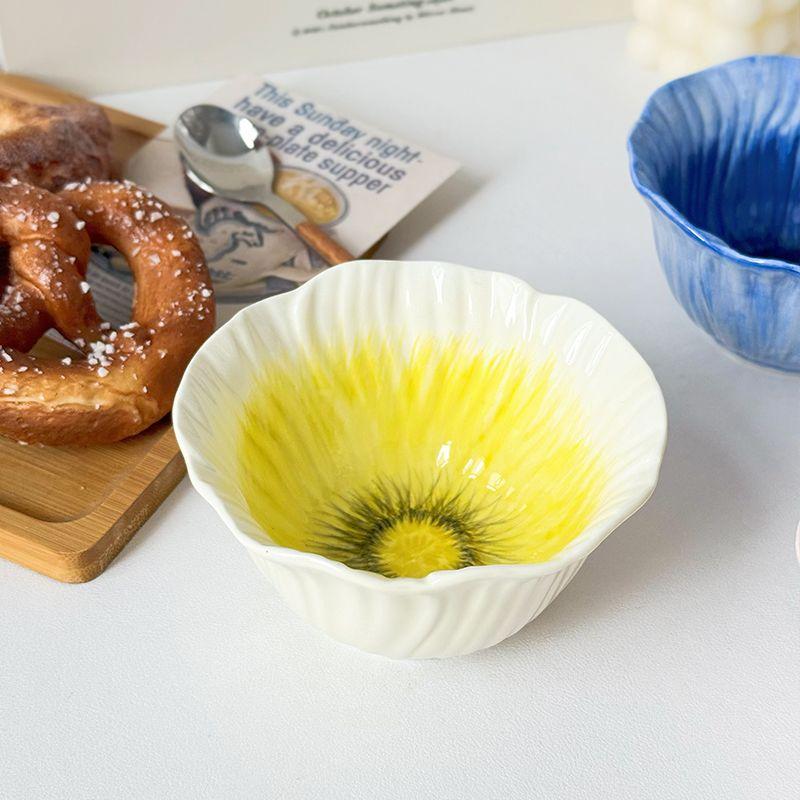 Creative Floral Ceramic Bowl Underglaze Tableware Delicate Rice Bowl Porcelain Dessert Pastry Plate Fruit Bowl Kitchen Utensils