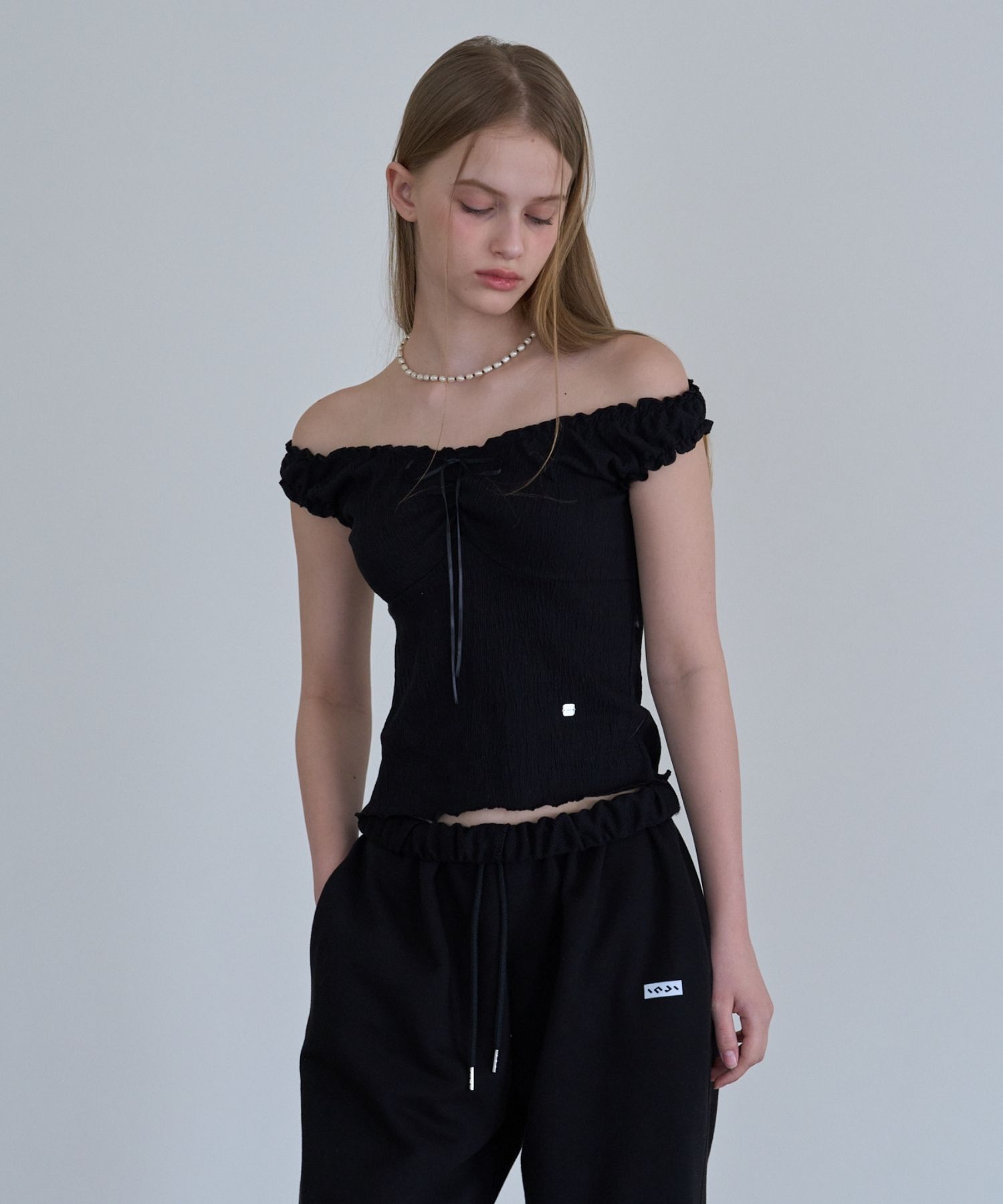 Ingi Active Wrinkle Off Shoulder Top Black One