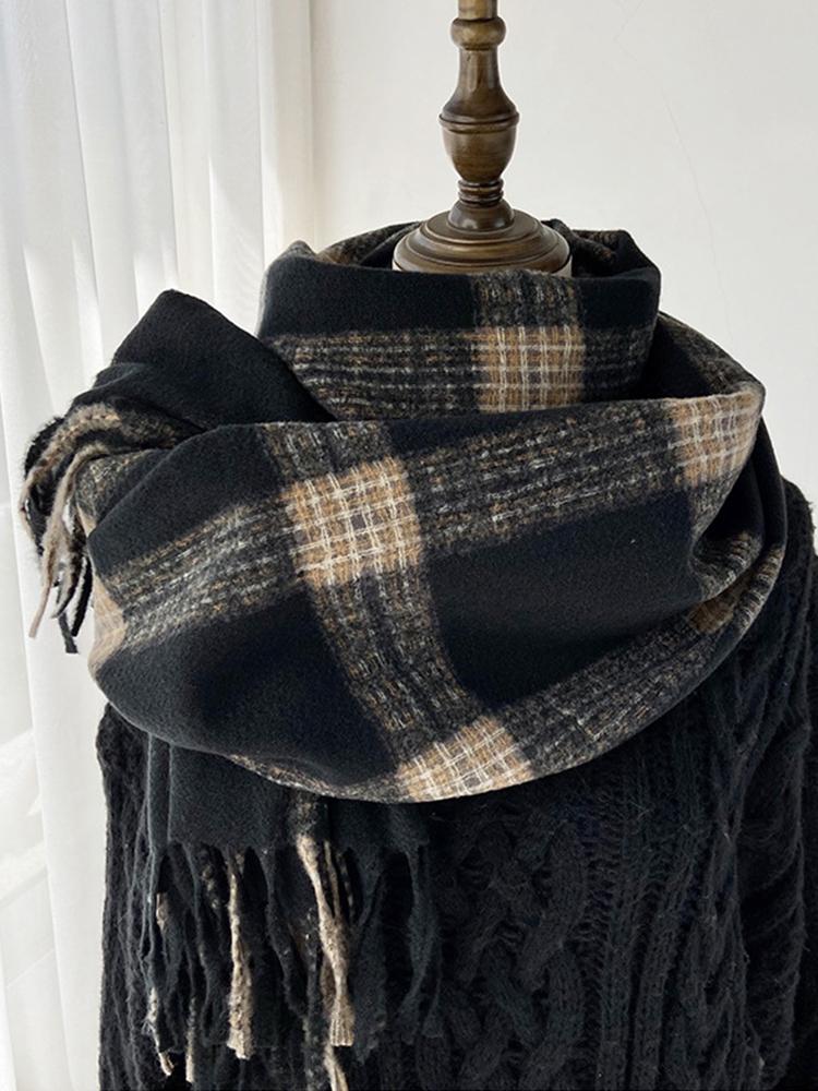 Women Winter Vintage Knitted Scarf Headscarf Ladies Men Casual Plaid Tassel Warm Scarve Mujer Male Wrap Shawl Unisex New Korean