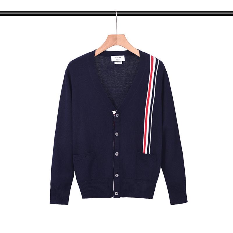 2025 Autumn Men's Korean Striped Wool Cardigan Sweater