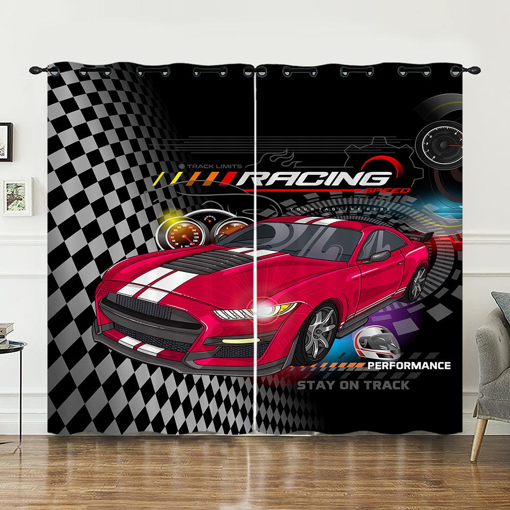 Curtains Car Sports Car Speed Car Decoration Sunshade Digital Printing Curtains Blackout Free Punching