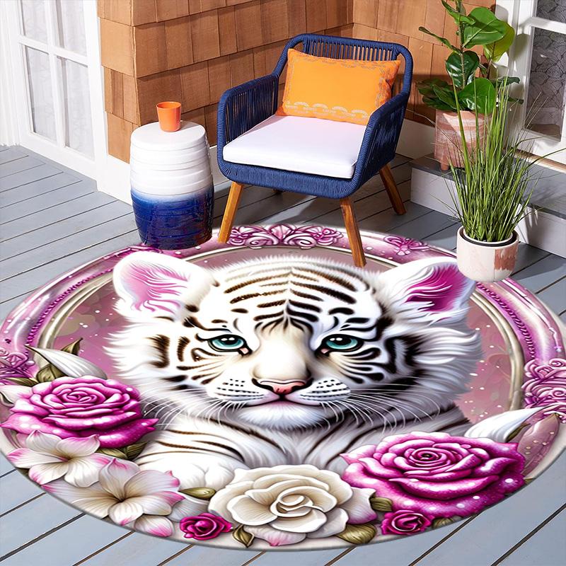 1Pc Tiger theme Circular Print Rug - home decoration Carpet For Living Room Bedroom Flooring Computer Chair Area Rug