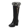 Women's High-heeled Boots Autumn and Winter Xiaoxiangfeng Thick-heeled Large-size Rabbit Fur Medium Boots