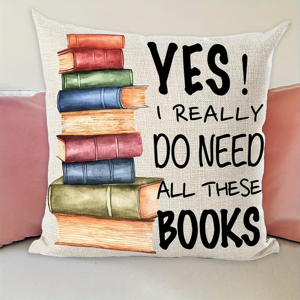 1Pc Book Lover Slogan Printed Throw Pillow Cover,Suitable For Sofa, Bedroom, Living Room, Study Room,A Fun Gift For Book Lovers.