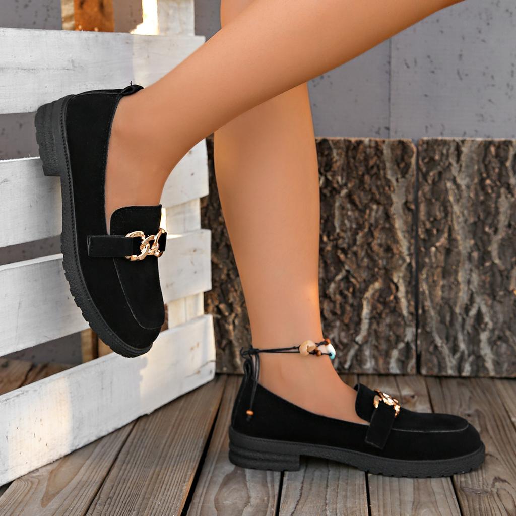 Old Beijing Cloth Shoes Women's New Genuine Platform Single Shoes, Loafers, One Pedal, Middle Heel Work Shoes, Soft Soles Are Not Tiring