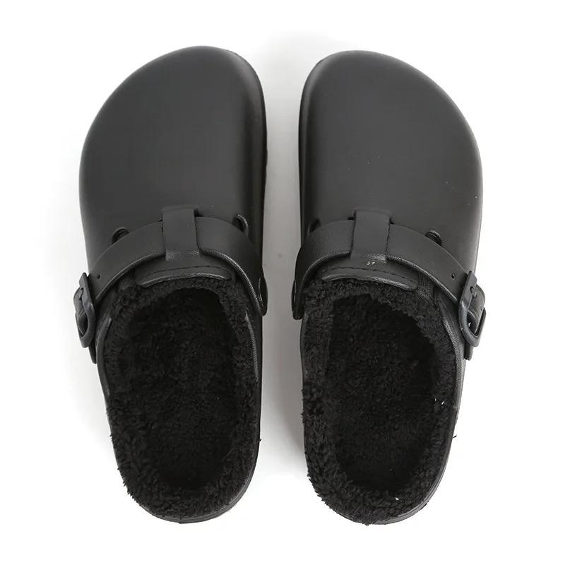 Fur Women Slippers New Anti-slip Waterproof Plush Lined Outdoor Garden Shoes Winter Fluffy Shoes Warm Fuzzy House Slides
