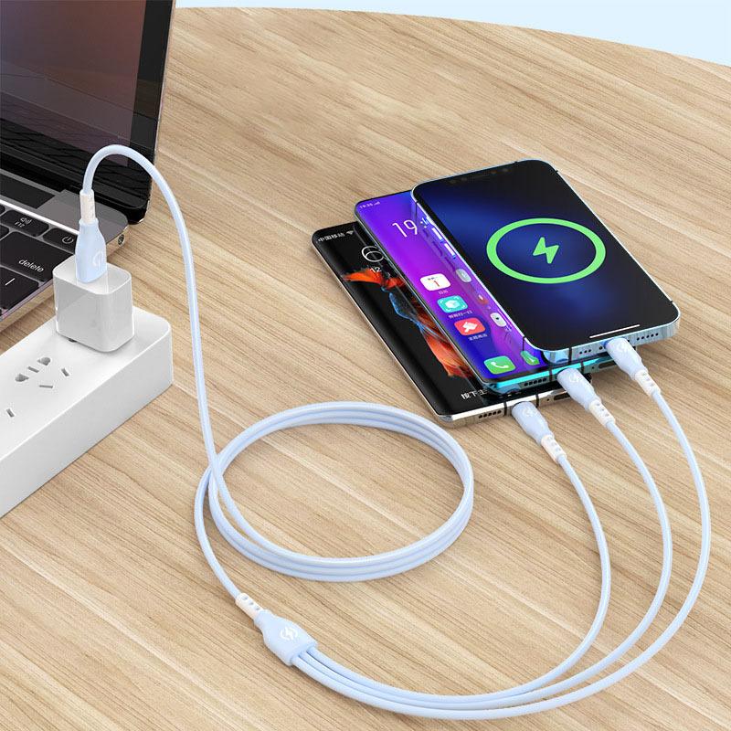 3 In 1 66W Data Cable Liquid 6A Super Fast Charging Fast Charging Three In One Charging Cable 1.2M