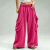 Women's Fashion Wide Leg Pants with Elastic Waist and Large Pockets, Color Loose Fit Casual Trousers
