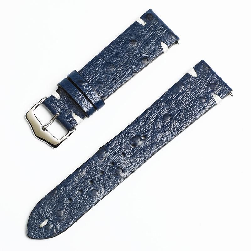 

Универсальный ремешок для смарт-часов из кожи страуса с тиснением под кожу страуса и быстросъемной пряжкой 20mm синий