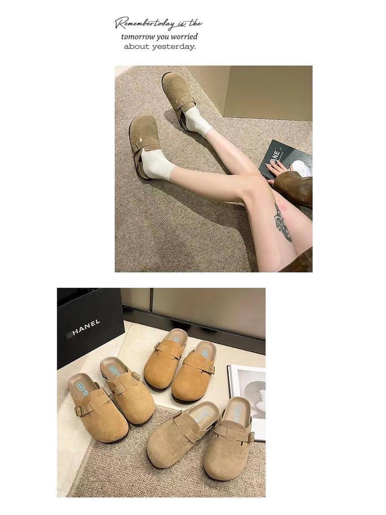 2024 British-Style Women's Birkenstock Closed-Toe Half-Slippers: Thick-Soled, Slip-On Shoes for Spring and Autumn Outdoor Wear