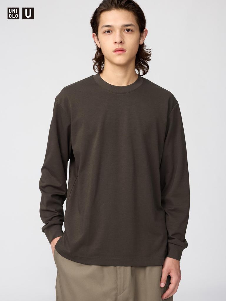 Uniqlo חולצת טי אייריזם כותנה צווארון עגול שרוול ארוך