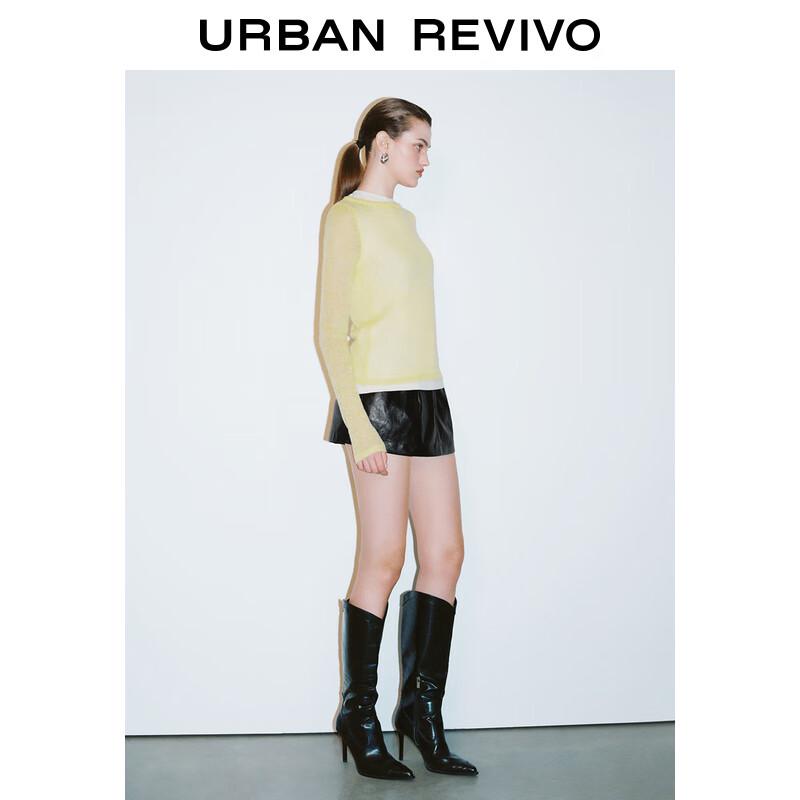 UR 2025 Spring Women's Color-block Faux Two-piece Knit Top