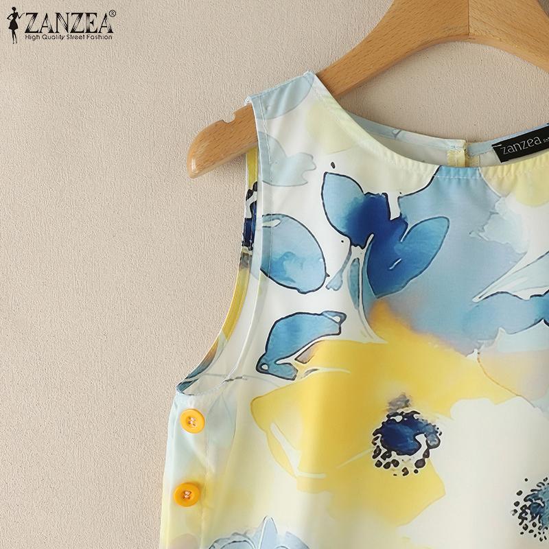 ZANZEA Women Summer Round Neck Casual Sleeveless Print Tank Tops
