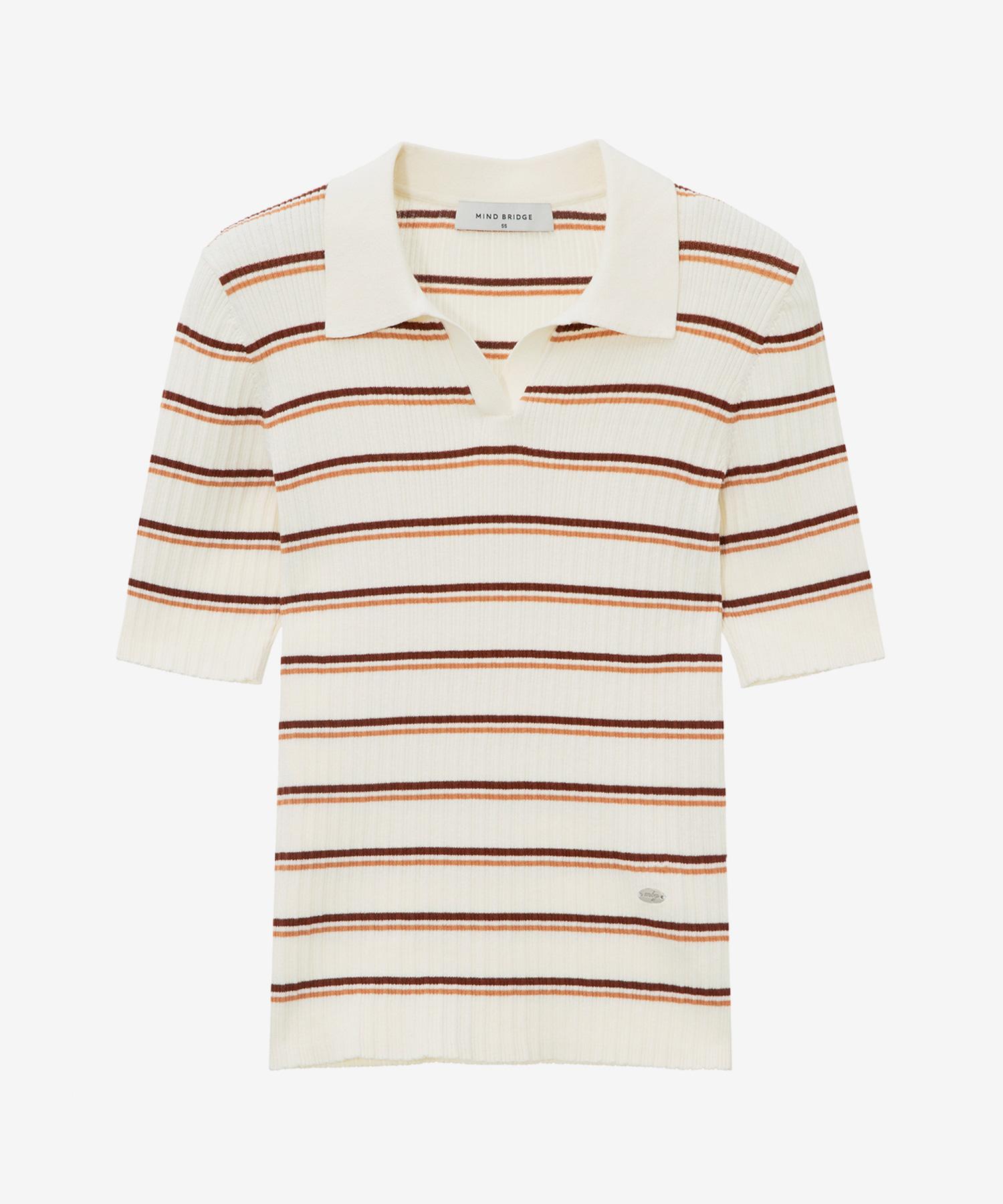 Mind Bridge Woman [W] Striped Ribbed Collar Knit - 2 Colors Or/055
