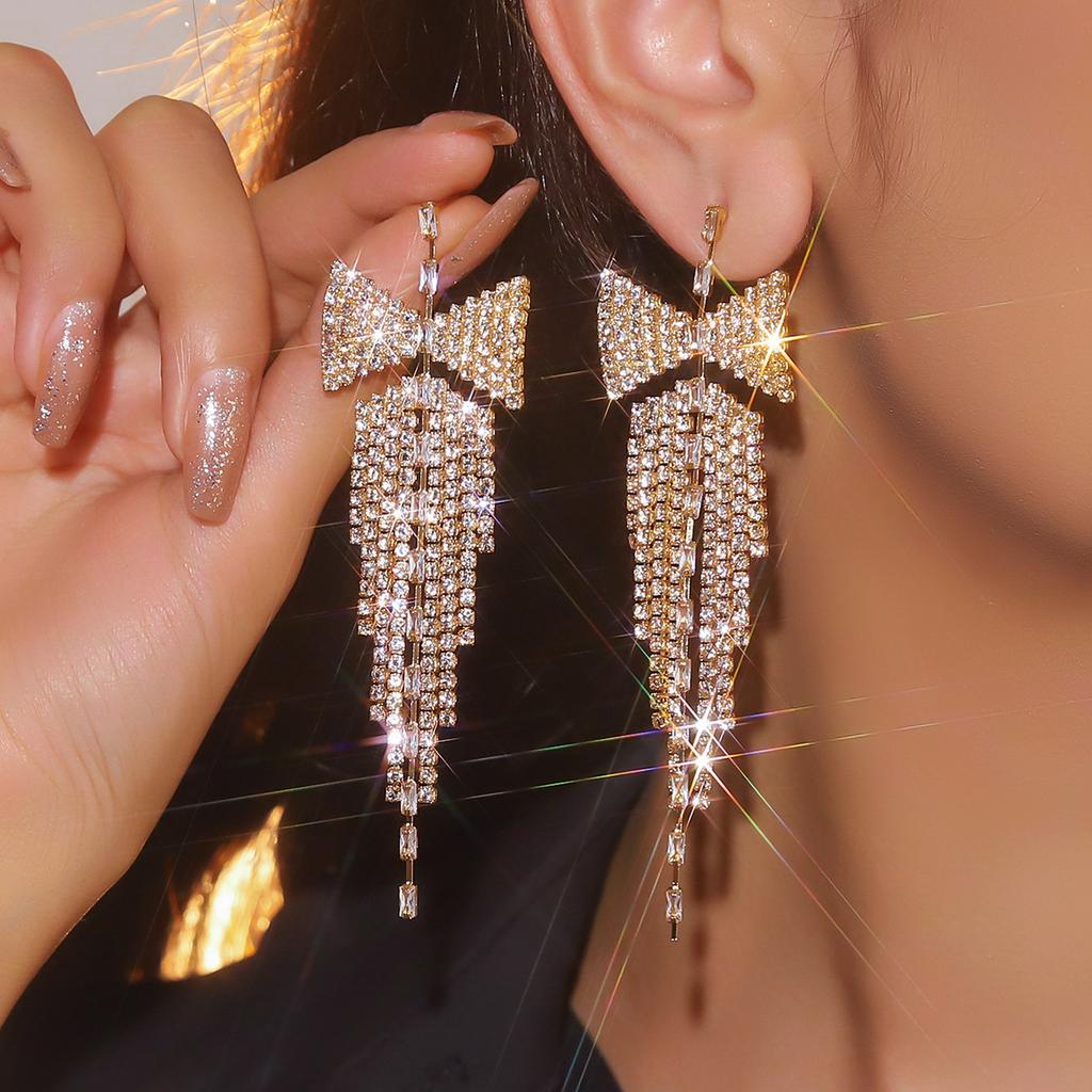 Mode, hochwertig, übertriebene Strass-Ohrhänger mit langen Zirkonfransen für Damen, funkelnde Diamant-Schmetterlingsstecker, Ohrschmuck