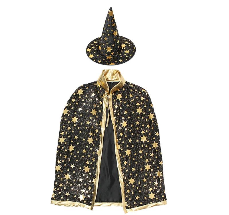 Halloween Cloak Boys and Girls Cos Witch Cloak Makeup Ball Five Star Cloak Hat Set Cosplay Cool Cute Costume Halloween Perform