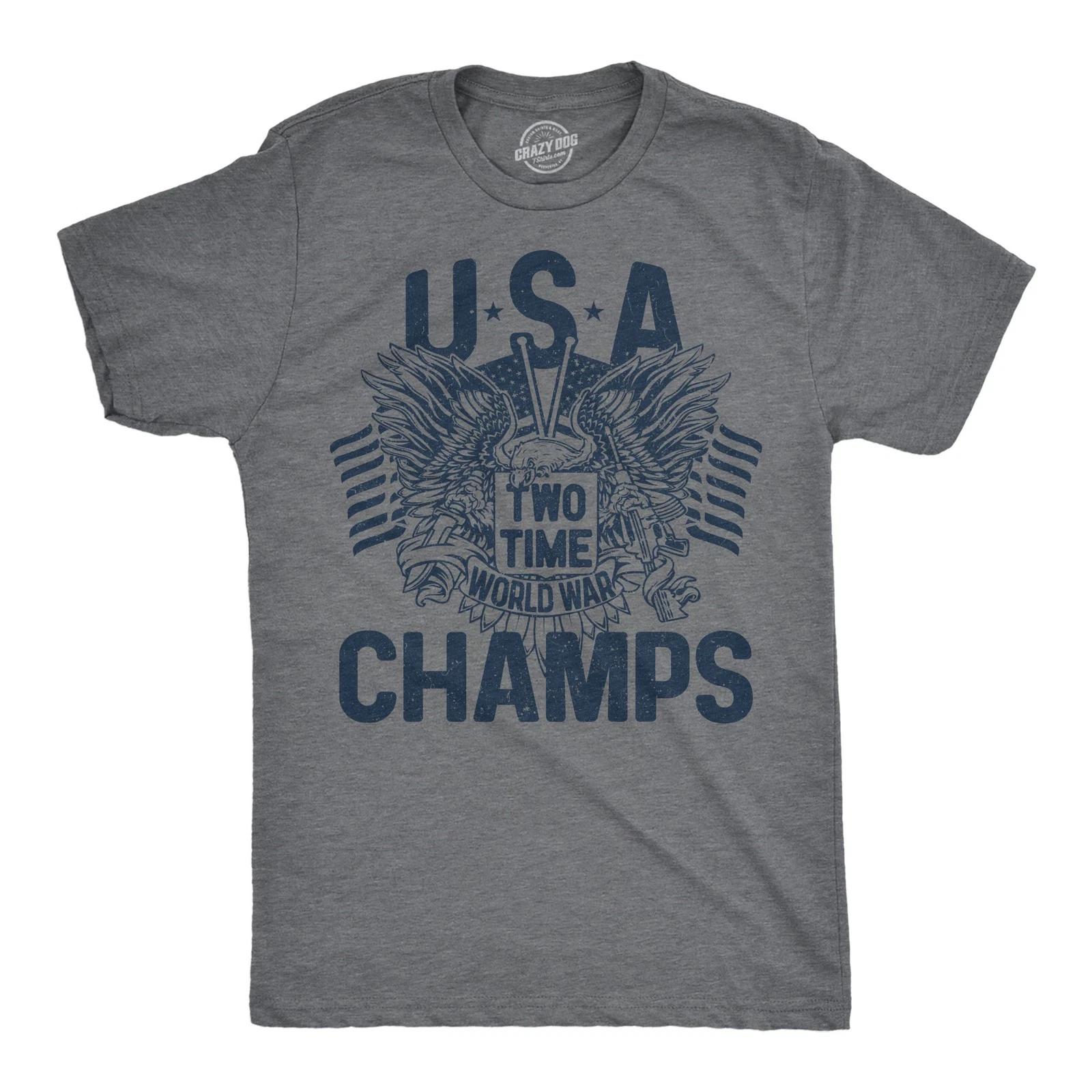 Mens Funny T Shirts USA Two Time World War Champs Sarcastic Fourth Of July XS
