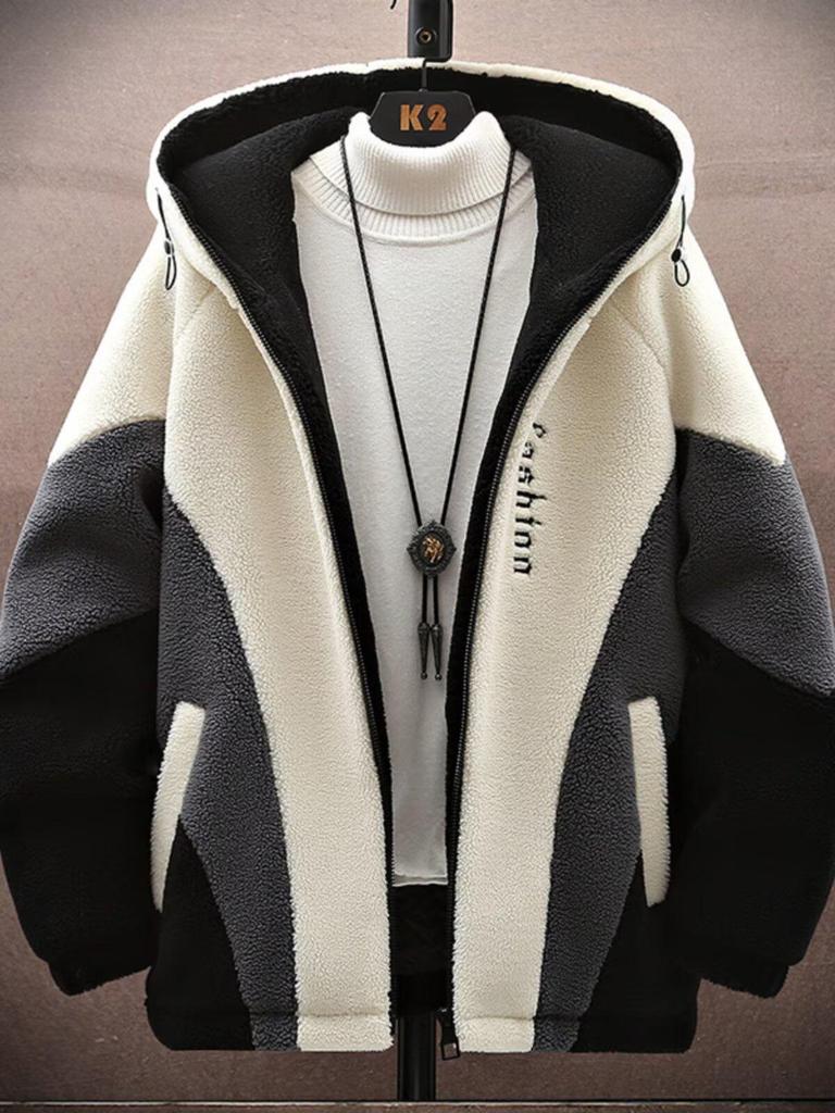 Men's Trendy Cotton Fleece Hooded Jacket - Lambswool Padded Winter Coat for High School Students