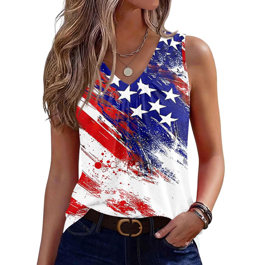 V-Neck Tank Top Women Print Tank Tee Casual Loose Fit Sleeveless Shirt