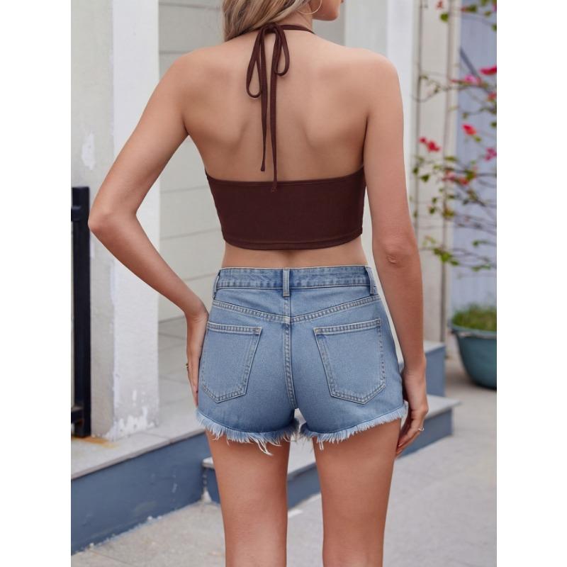 Women Sexy Leopard Print Halter Neck Cropped Cami Tank Top For Summer