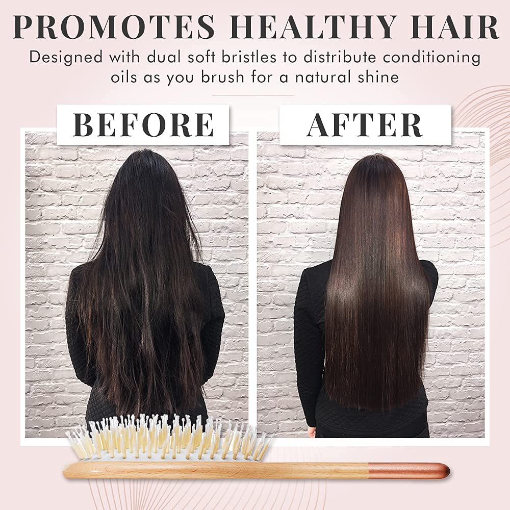 Lily England Wooden Hairbrush Set - Paddle Brush, Round Brush & Comb, Soft Bristles, Women's Hairbrush (Rose Gold)