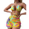 Criss-Cross Printed Bikini Swimsuit Three-Piece Set with Beach Skirt - 2025 New Style