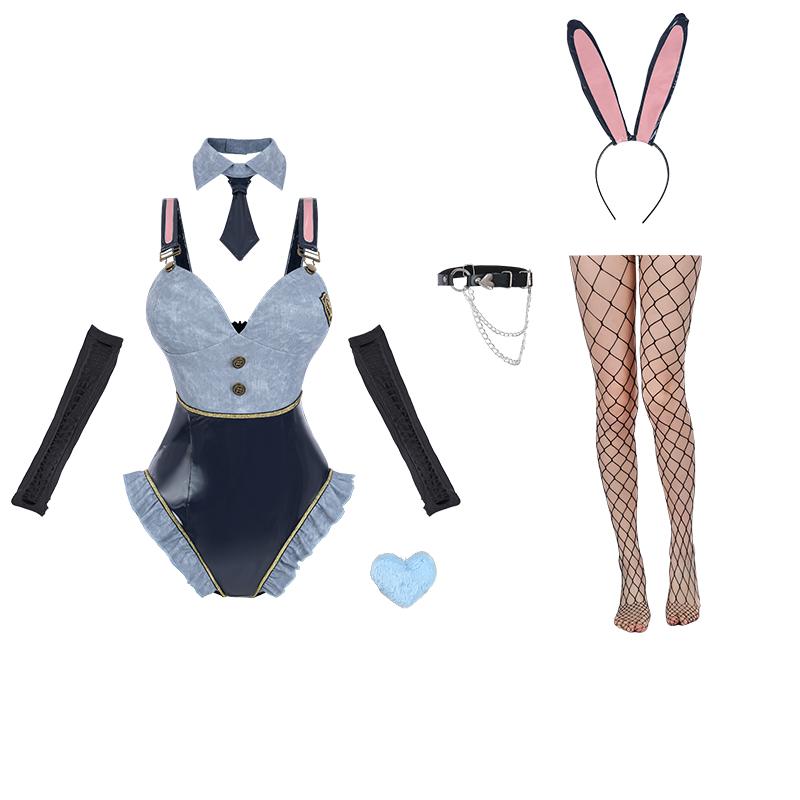 

Оригинальный японский сексуальный костюм зайчика, женская полицейская форма, комбинезон, женский, джинсово-синий, для вечеринки, костюм девушки-зайчика S