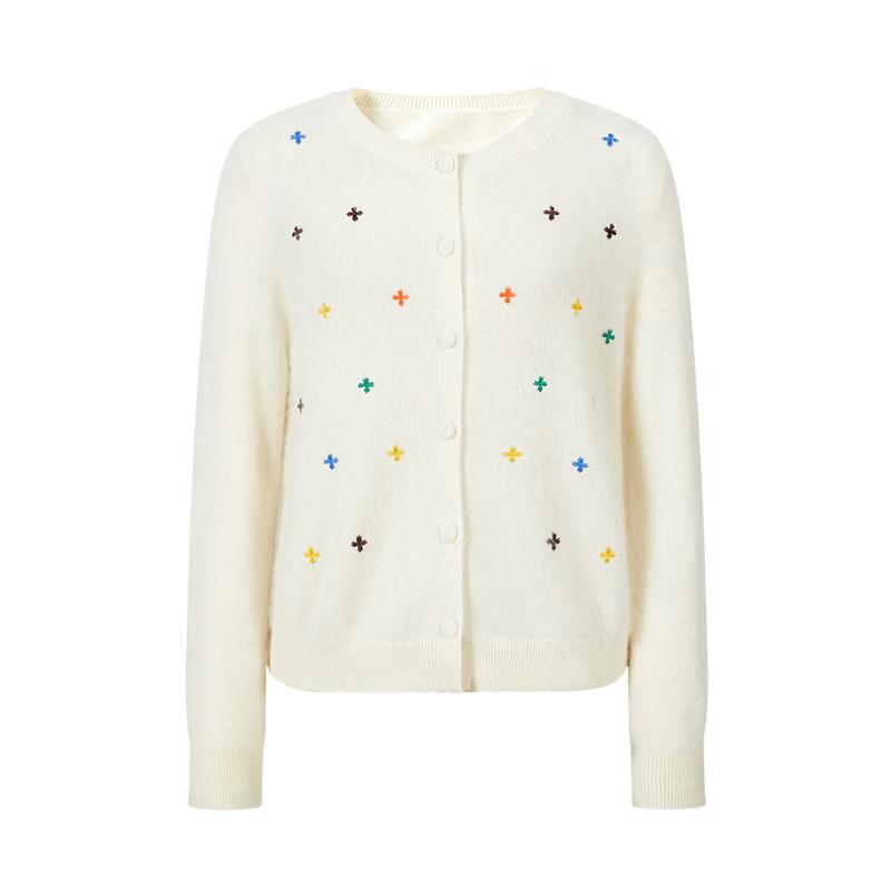 JOOOYS Embroidered V-Neck Wool Cardigan