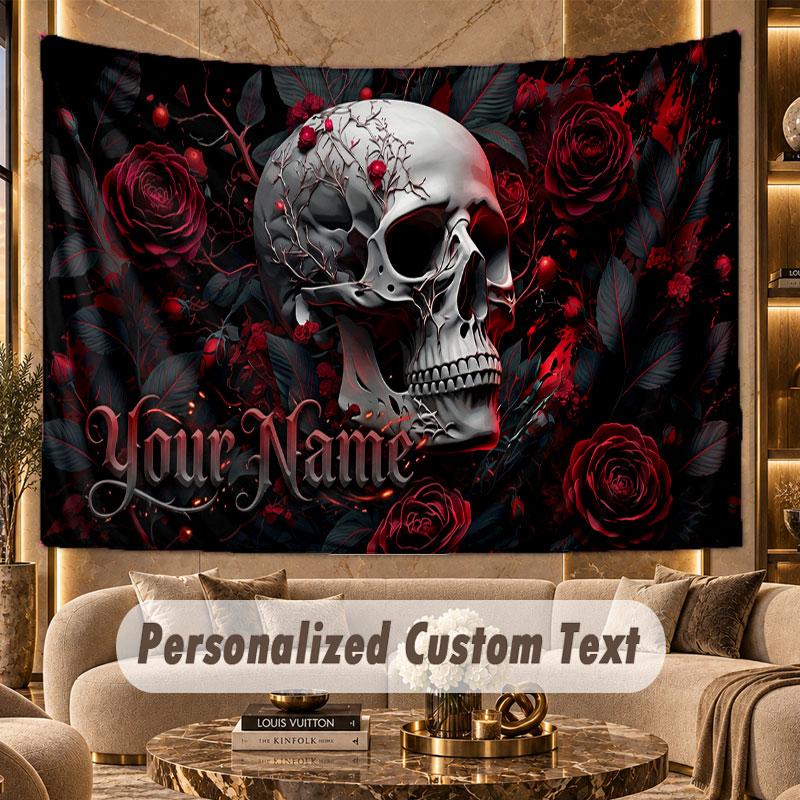 Skull Gothic (266) Theme Wall Tapestry Customized With Name Text Personalized Hanging Tapestry For Bedroom Living Room Decor