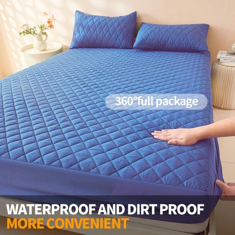 Wasserdichter Matratzenschoner Bezug Bett Spannbettlaken Einzel-/Doppel-/140/150/160 Muti Größe Grau/Weiß Ohne Kissenbezüge