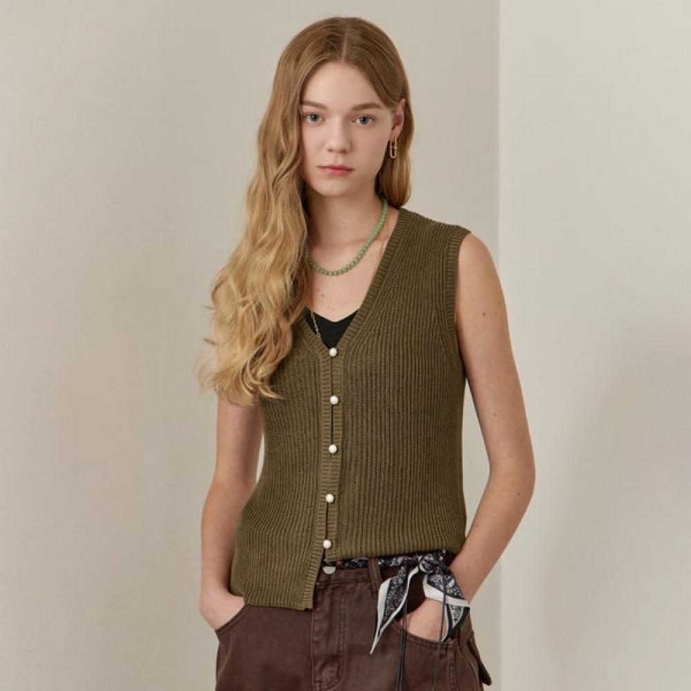 Maxza Pearl Button V Neck sleeVeless Knit Vest Ze09qk002na blacks/FREE