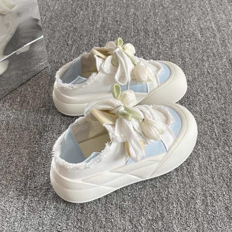 Summer Canvas Shoes Pedal Two Wear Board Shoes Women's New Platform White Shoes Thin Breathable Bread Big Head Shoes