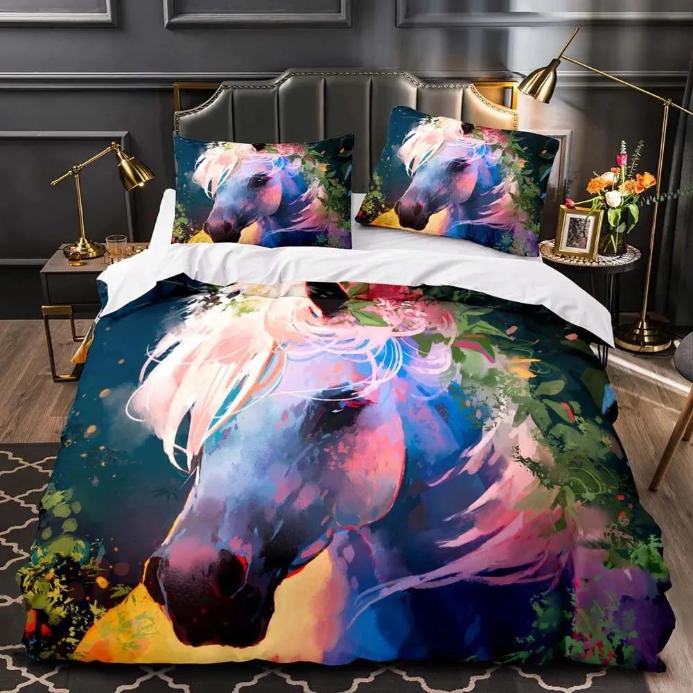 Lion King Queen Duvet Cover Watercolor Animal Bedding Set for Boys Teens Adults Colorful Wildlife 2/3pcs Polyester Quilt Cover