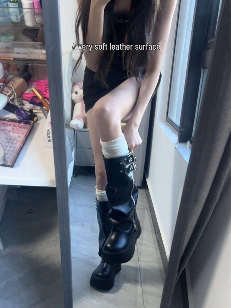 Dámské cool stylové platformové kozačky nad koleno ve westernovém stylu - Silná podrážka, Vysoká holenní část, Vrstvený design