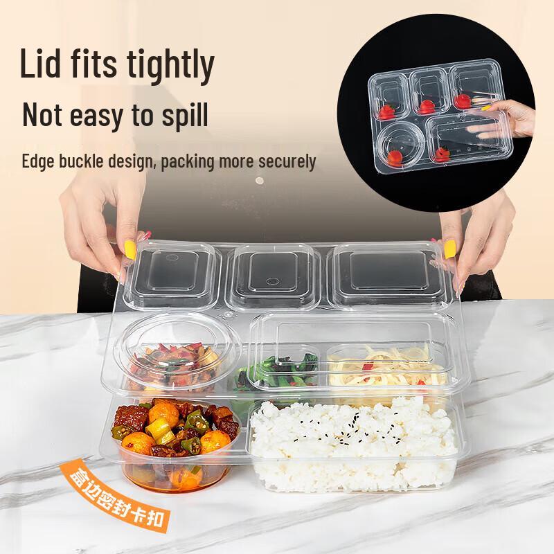 100-Pack Disposable Square 5-Compartment Plastic Meal Prep Containers with Lids (1500ml)