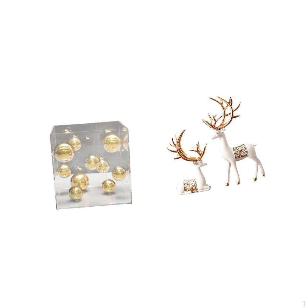 Square Acrylic Box Cover Ball Ornament Deer Statue Tabletop Animal Home Decor