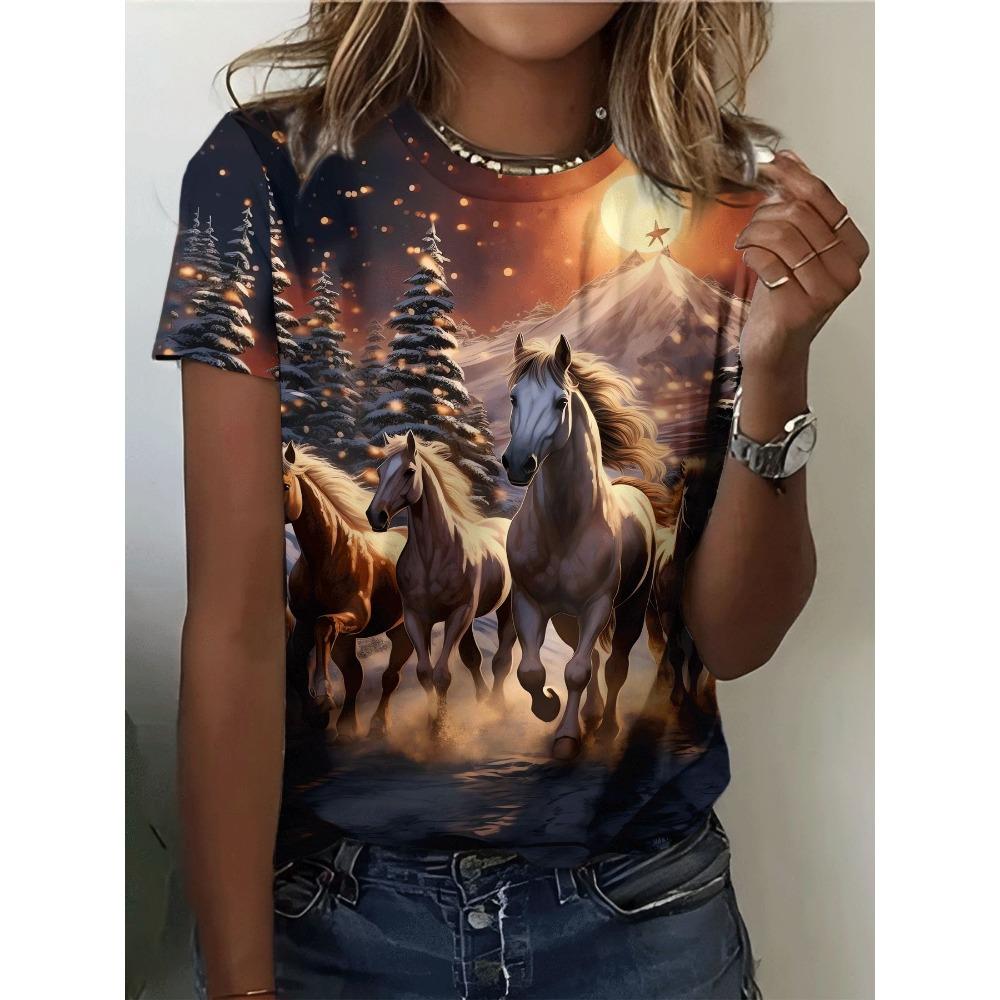 Summer Animal Wolf 3D Print T-Shirts Women's Round Neck Short Sleeve T Shirt Oversized Harajuku Tees Y2k Tops Female Clothing