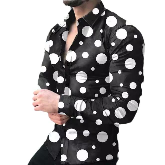 Wish2024 Men's 3D Print Polka Dot Long-Sleeved Shirt - European & American Style