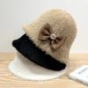 New Autumn and Winter Fisherman Hat with Butterfly Bow Cold Resistant and Warm Solid Color Simple Bucket Hat