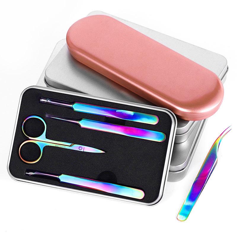 Manikyr pincett i rostfritt stål Färgglad titanuppsättning Pro Nagelsaxar Clipper Tools Acne Needle Beauty Tool Kit