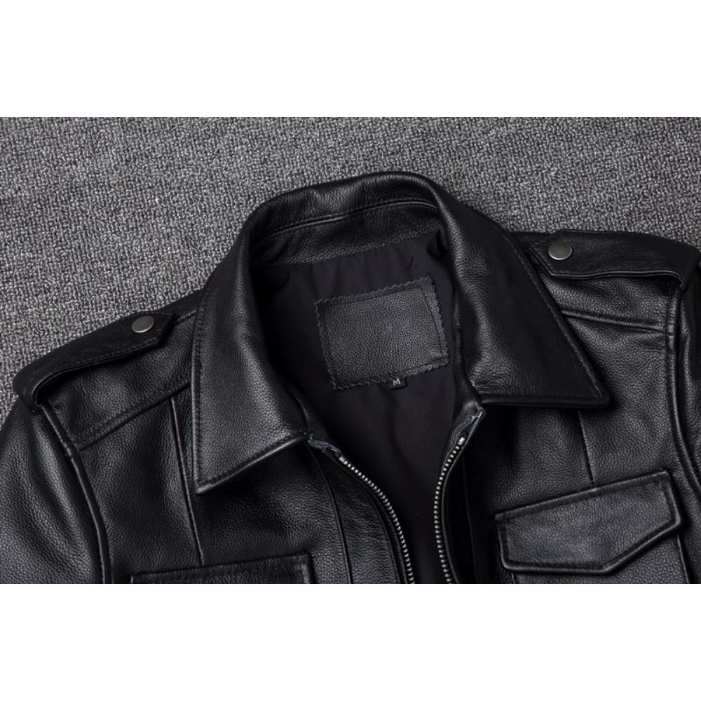 Chinese Size Black Real Cowhide M65 Hunting Leather Jacket Men Genuine Leather Coat Winter Pockets Jackets