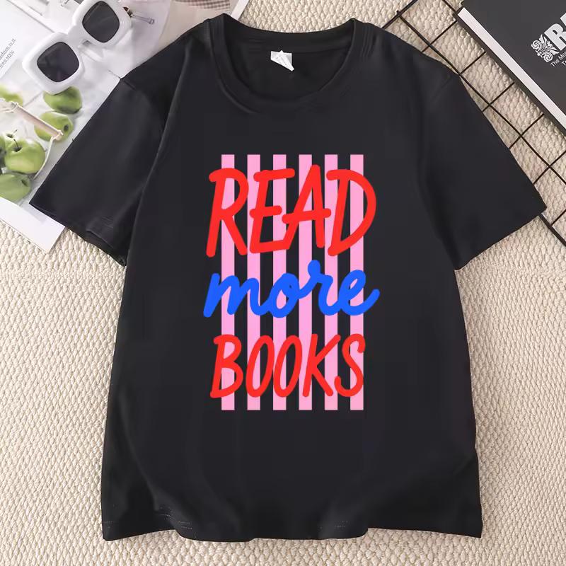 READ More Books Graphic T Shirts Casual Short Sleeve Printed T-shirts Book Lover Bookworm Tshirts Woman Clothing