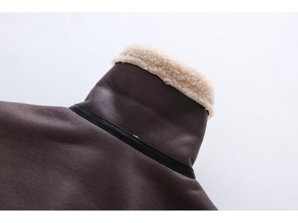 Jachetă de blană franțuzească cu fermoare multiple pentru femei europene și americane