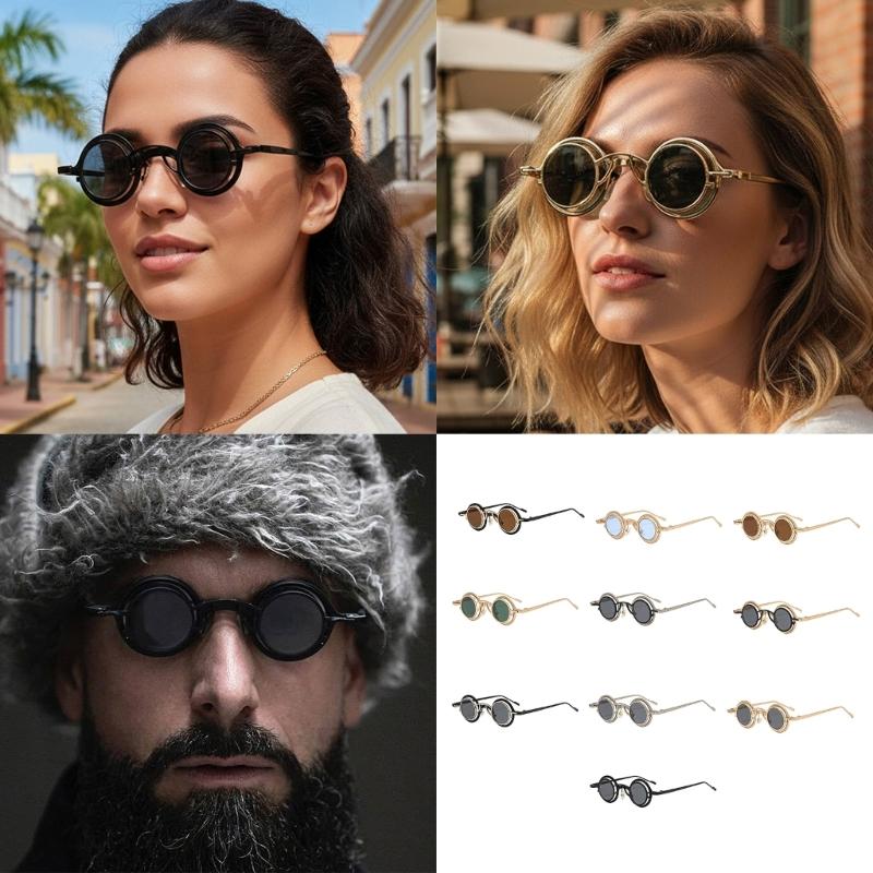 Round Metal Frame Sunglasses Retros Trendy Light Weight Sunglasses with Sun Protecting for Outdoor Activity