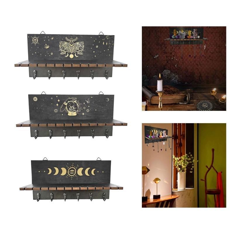 Wooden Crystal Display Shelf Wall Mounted Candle Holder Healing Stone and Pendants Showcase Stand Table Decorations