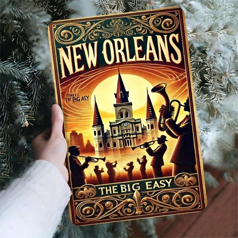 Vintage New Orleans Metal Wall Decor Retro French Quarter Iron Sign Handmade 2D Flat Art 7.8x11.8 Inch 20x30