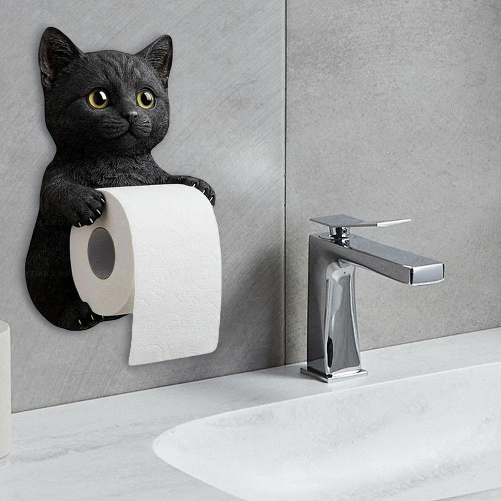 Funny Cat Toilet Paper Holder Wall Mount Cat Toilet Paper Stand Multifunctional Bathroom Storage Rack for Dorm Home RV Restroom