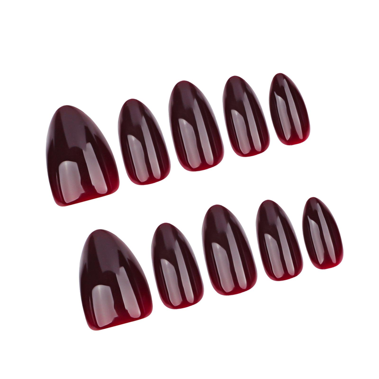 

Короткие миндалевидные накладные ногти 30 шт. винно-красные искусственные ногти 15 размеров глянцевые накладные ногти акриловые клейкие ногти для женщин