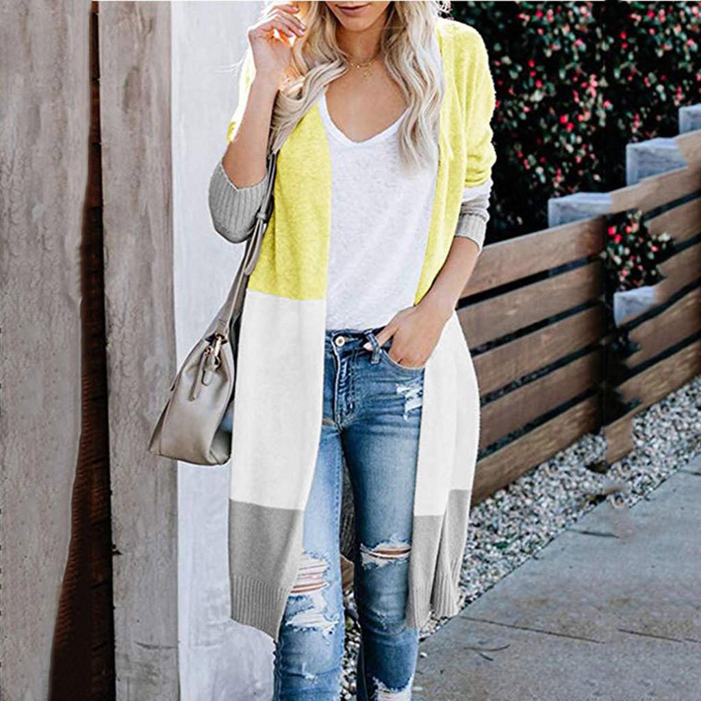 Womens Multicolor Striped  Patchwork Long Sleeve Fashion Cardigan  Sweater